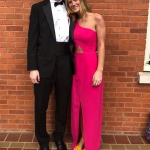 BCBG Pink One-Shoulder Floor Length Dress